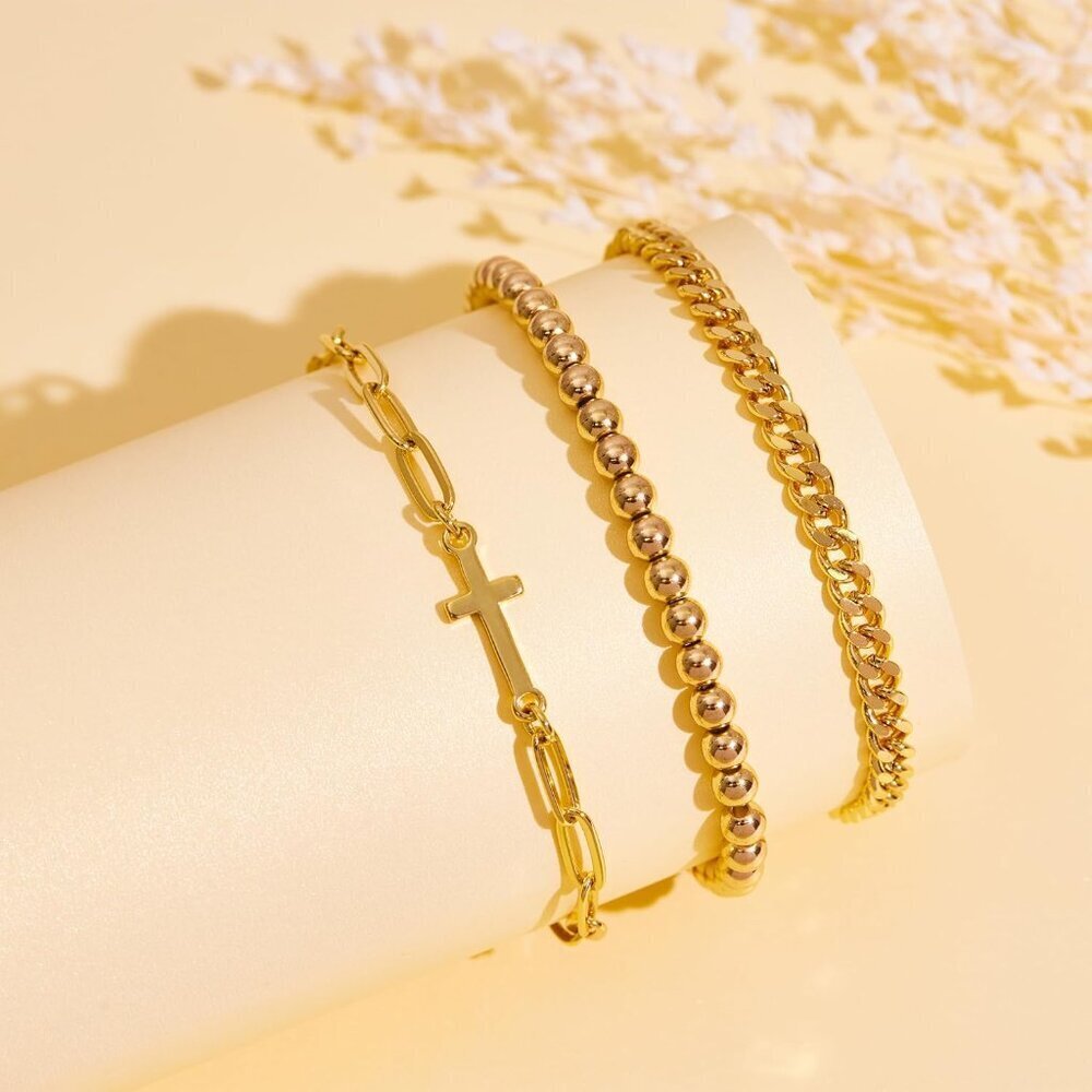 Gold Cross Bracelets Set for Women Dainty Religious Jewelry Christian Gifts - Picture 6 of 7